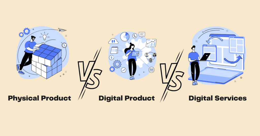 difference between digital product, digital services and physical product.